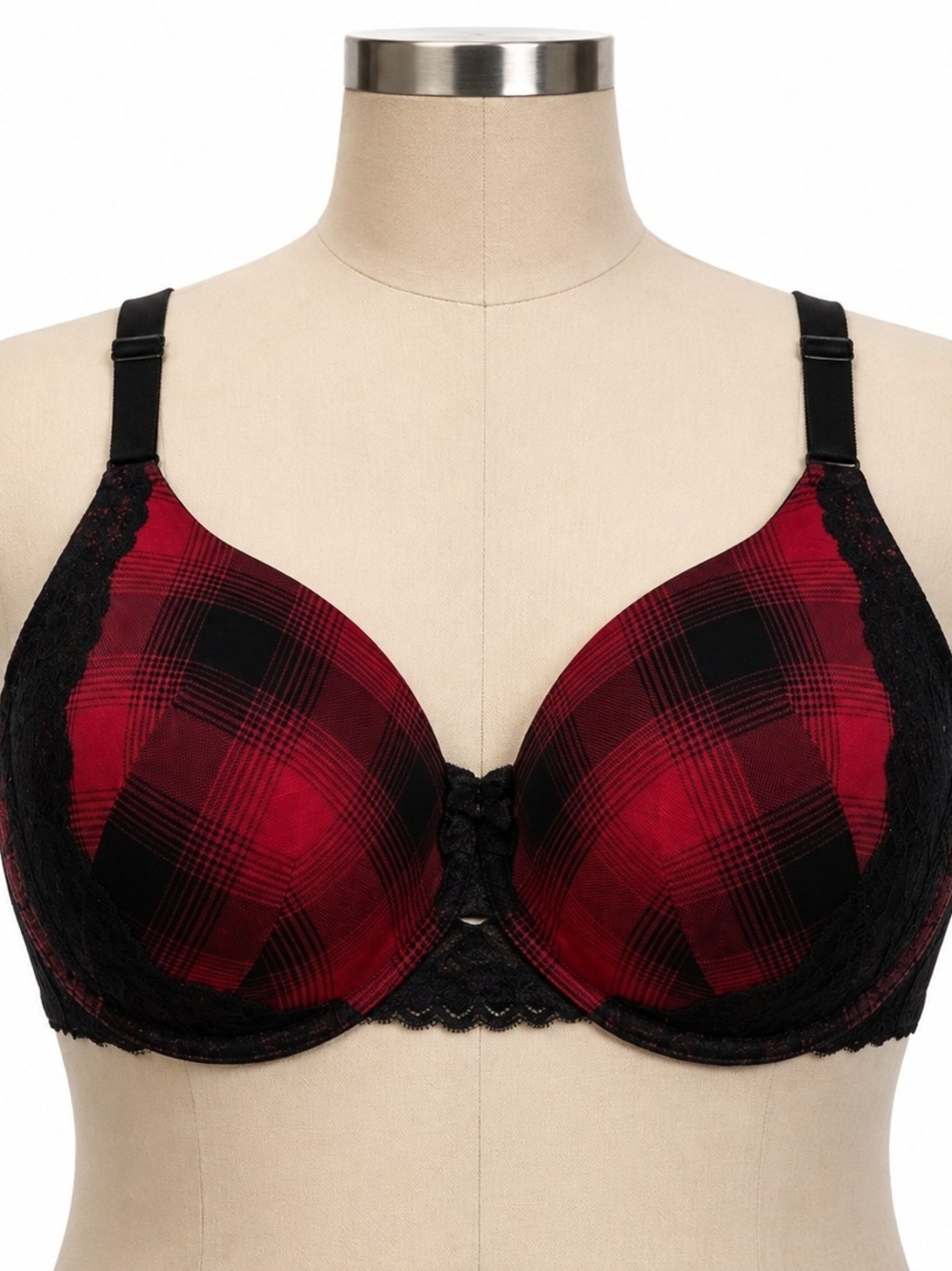 Torrid Curve Red & Black Plaid Lace Bra Size 42DD